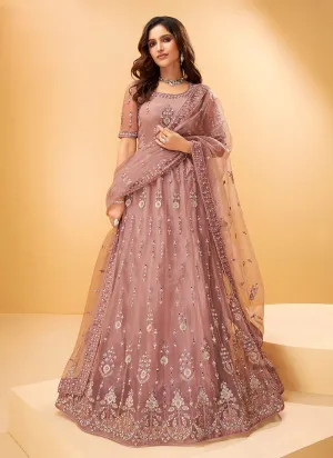Peach Mirror Work Embroidered Wedding Lehenga Choli