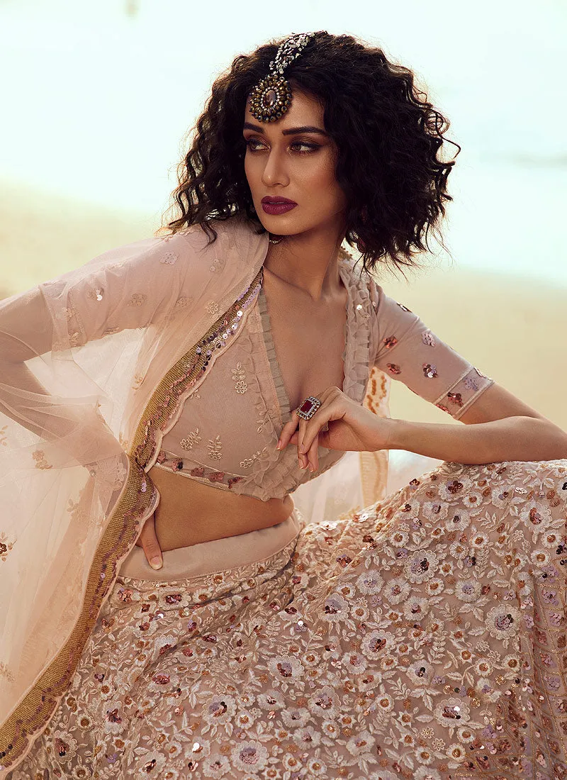 Peach Sequence Embroidered Lehenga Choli