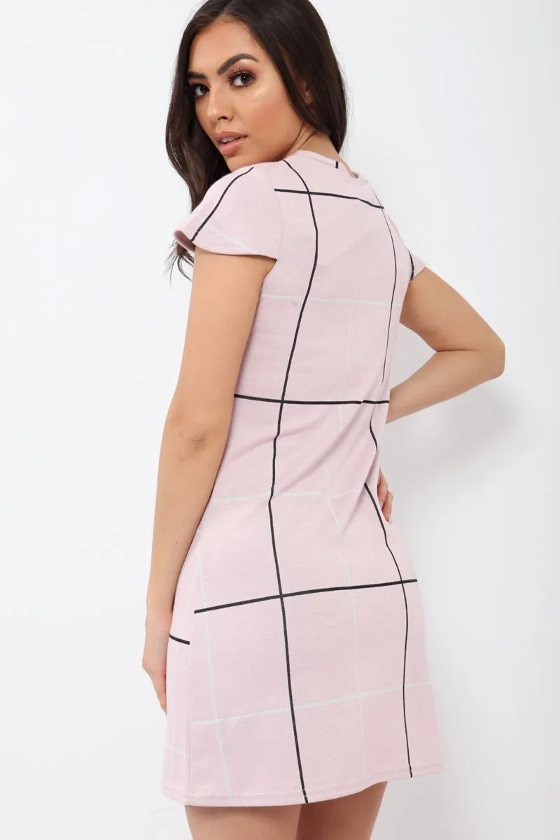 Pink Check Print Mini Dress - Lorna