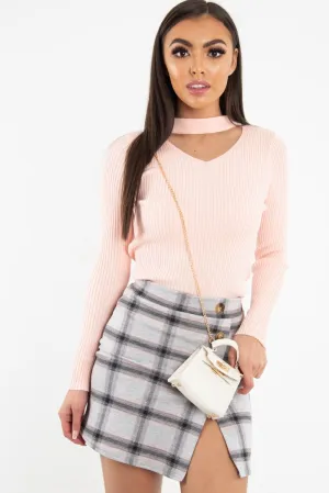 Pink Rib Knit Choker Cut Out Jumper - Jamisen