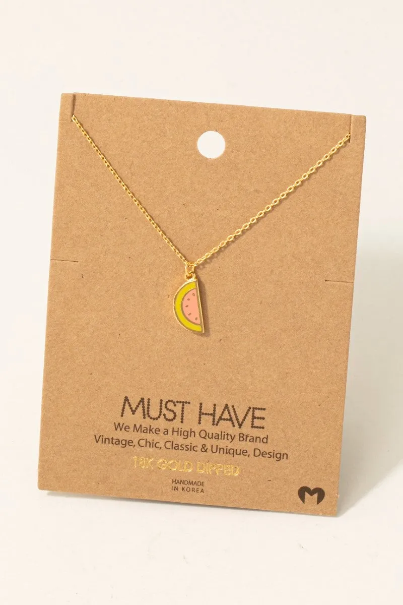 Pink Watermelon Dainty Charm Necklace in Gold