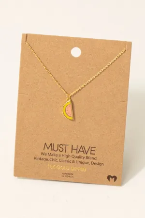 Pink Watermelon Dainty Charm Necklace in Gold