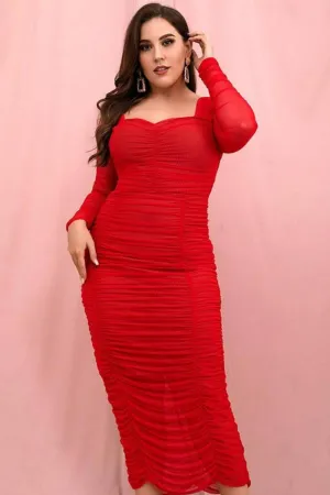 Plus Size Bodycon Midi Dress - Red