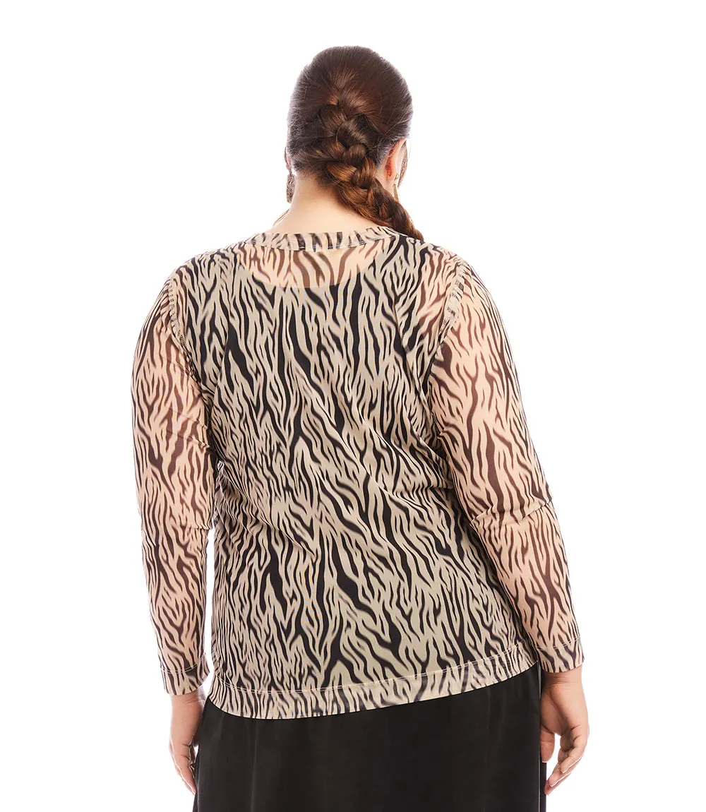 Plus Size Long Sleeve Crew Neck Mesh Top