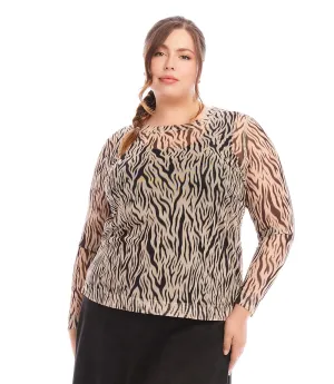 Plus Size Long Sleeve Crew Neck Mesh Top