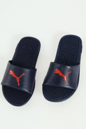 Pre-Boys Sporty Embossed Slide - Navy