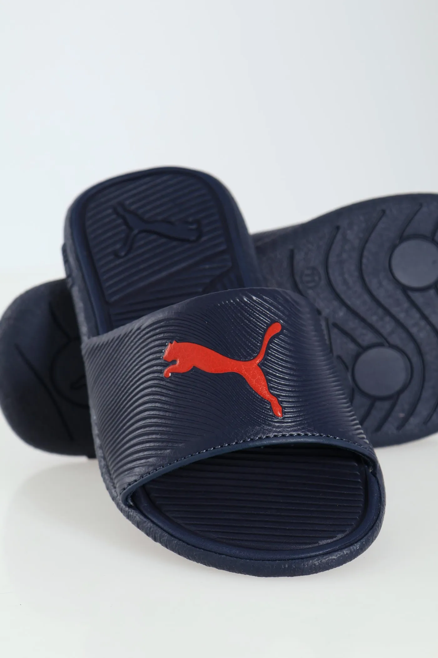 Pre-Boys Sporty Embossed Slide - Navy