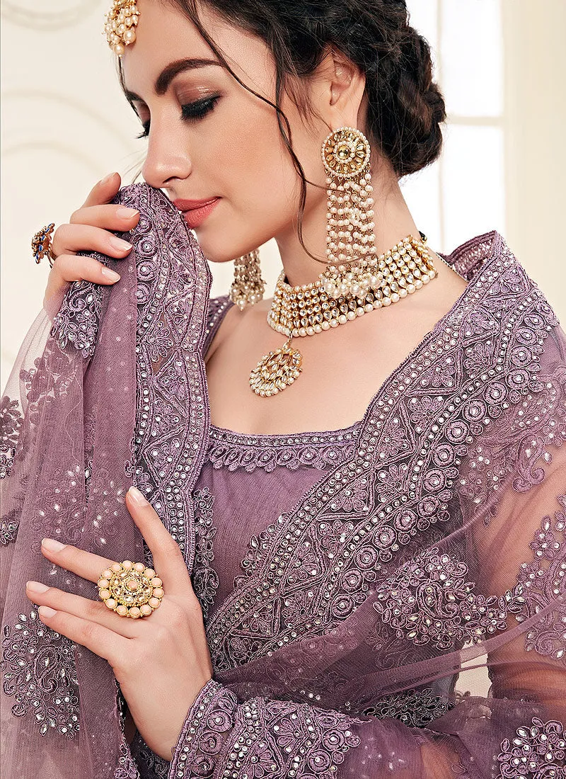Purple Pearl Embroidered Wedding Lehenga Choli