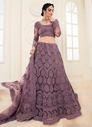 Purple Pearl Embroidered Wedding Lehenga Choli