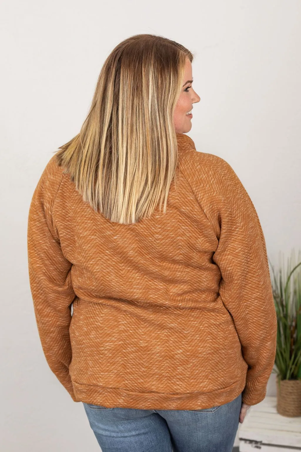 Quilted Snap Pullover in Camel