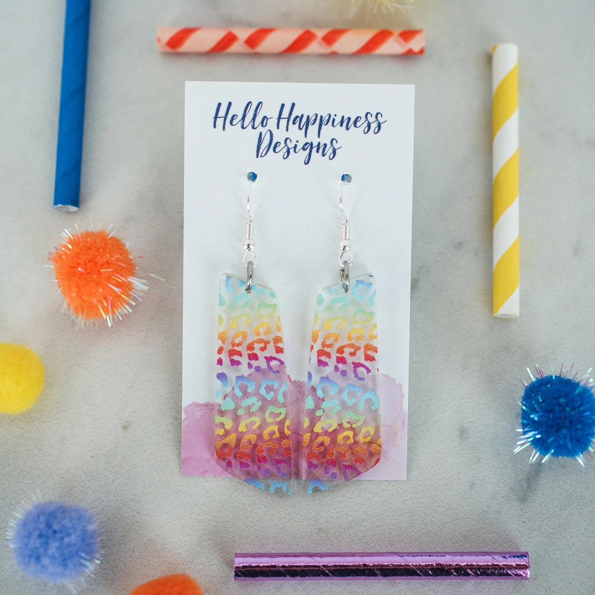 Rainbow Leopard Dangle Earrings