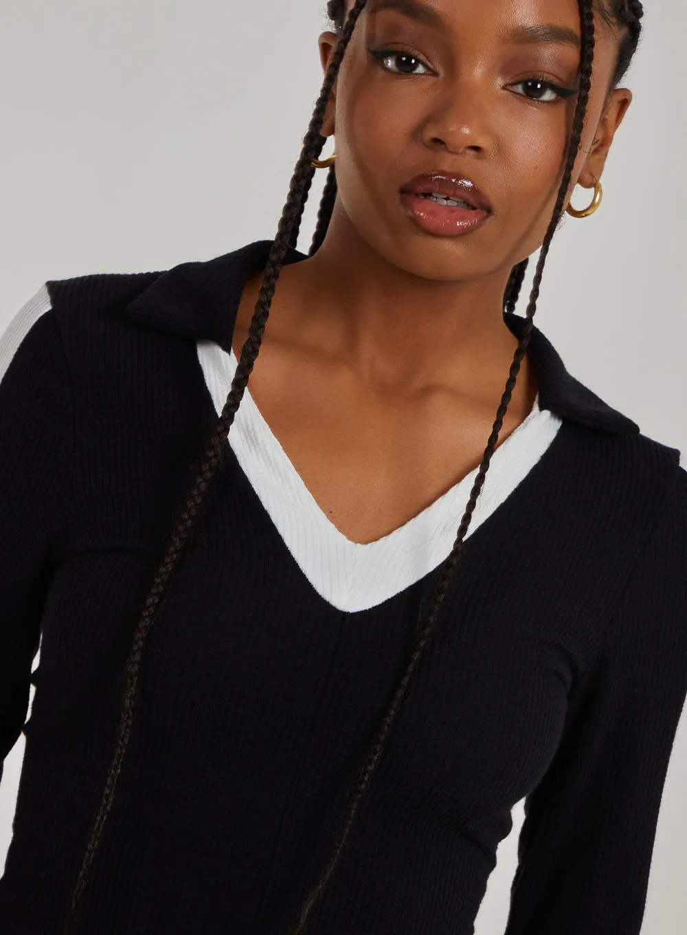 Ribbed Sports Stripe Collared Dress