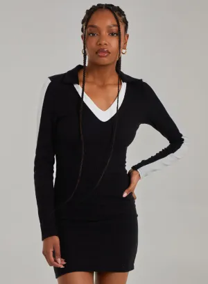 Ribbed Sports Stripe Collared Dress