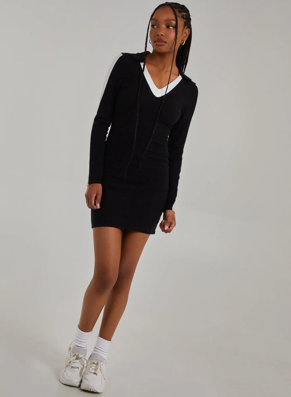 Ribbed Sports Stripe Collared Dress