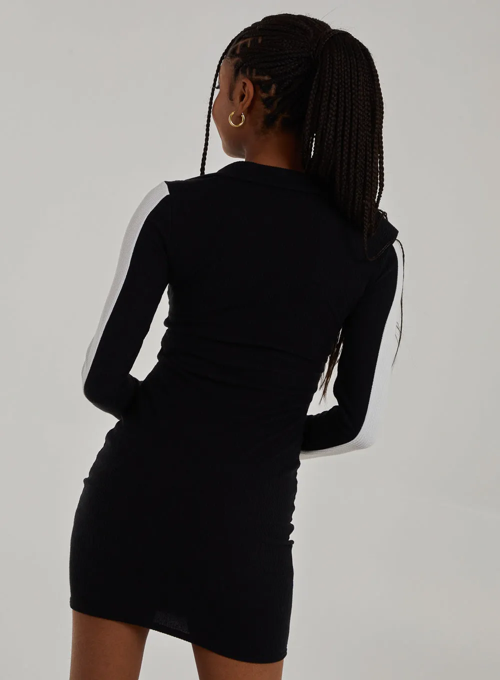 Ribbed Sports Stripe Collared Dress
