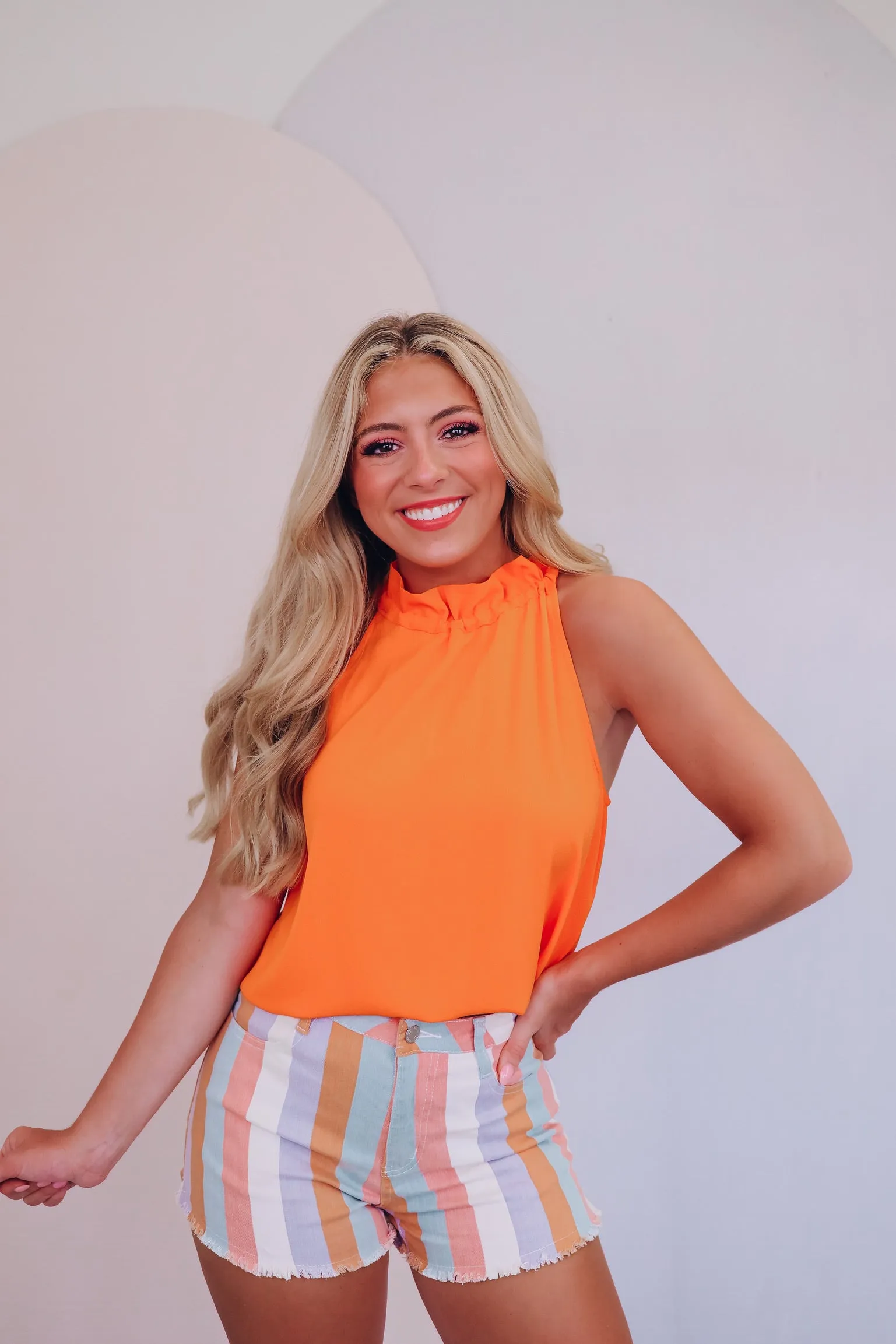 Rico Ruffle Neck Sleeveless Blouse - Orange