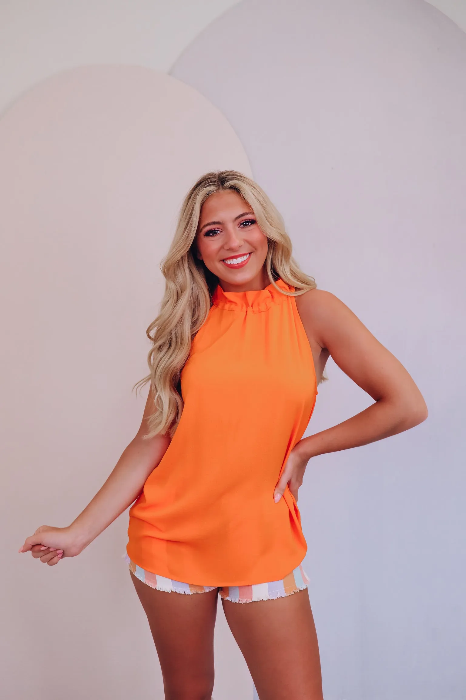 Rico Ruffle Neck Sleeveless Blouse - Orange