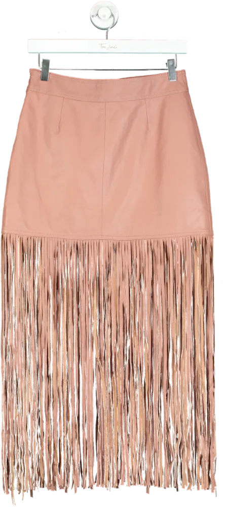 River Island Pink Leather Fringe Skirt UK 8