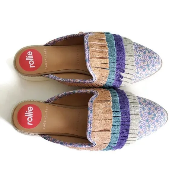 Rollie Nation Shoes 6 Purple Womens 37 Sage x Clare The Jolie Fringe Mule Sandal