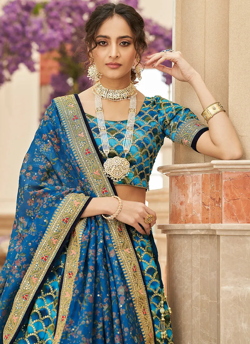 Royal Blue Embroidery Wedding Lehenga Choli