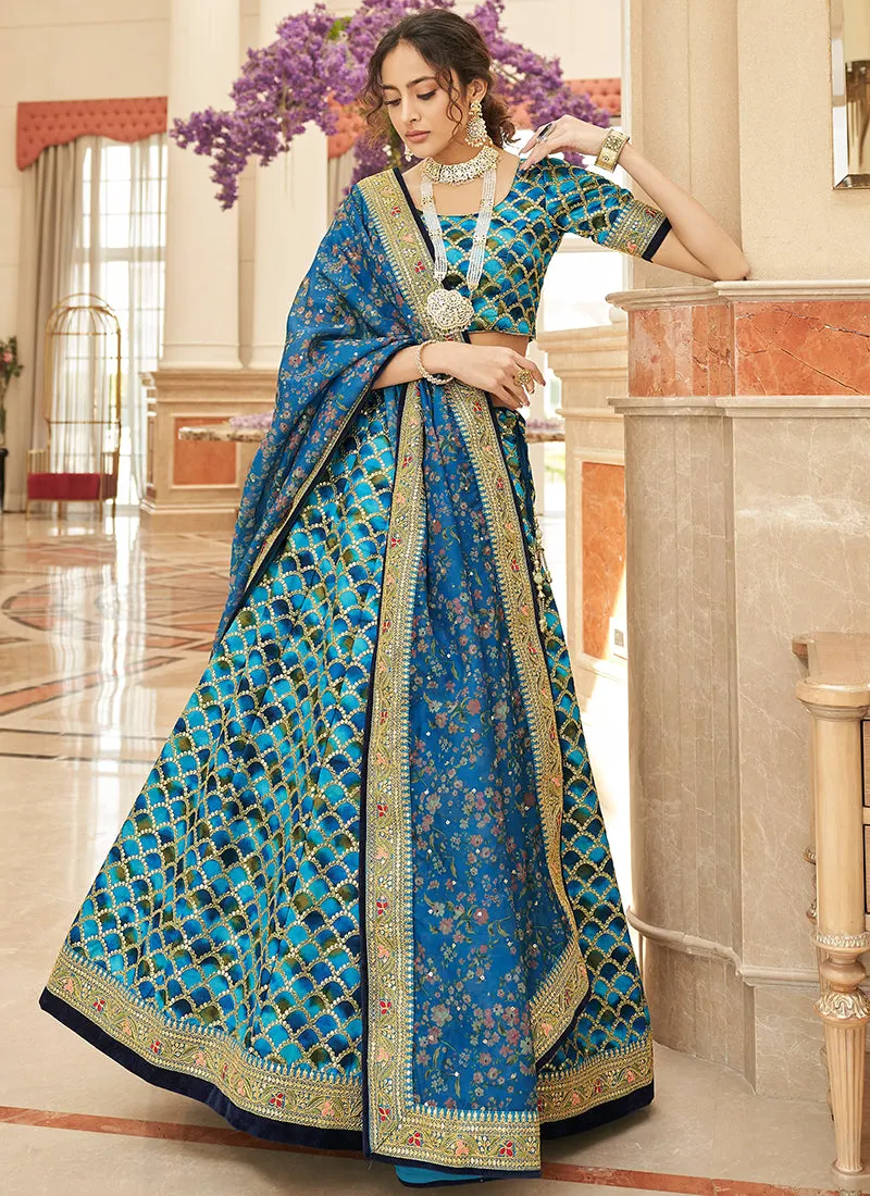 Royal Blue Embroidery Wedding Lehenga Choli