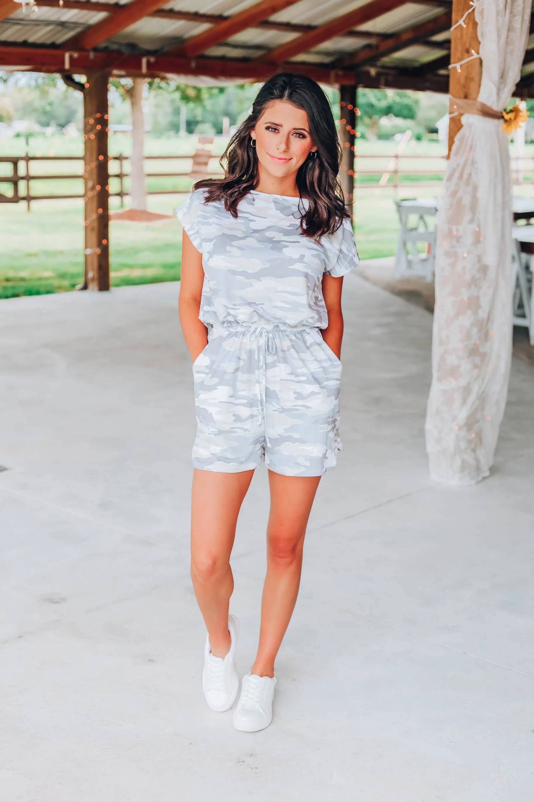 Run With It Camo Romper - Grey