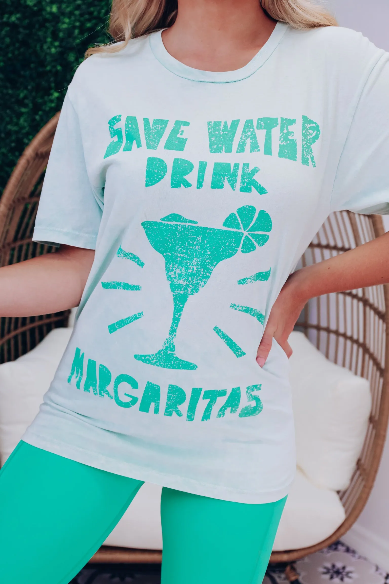 Save Water Drink.....Mineral Wash Graphic Tee - Mint