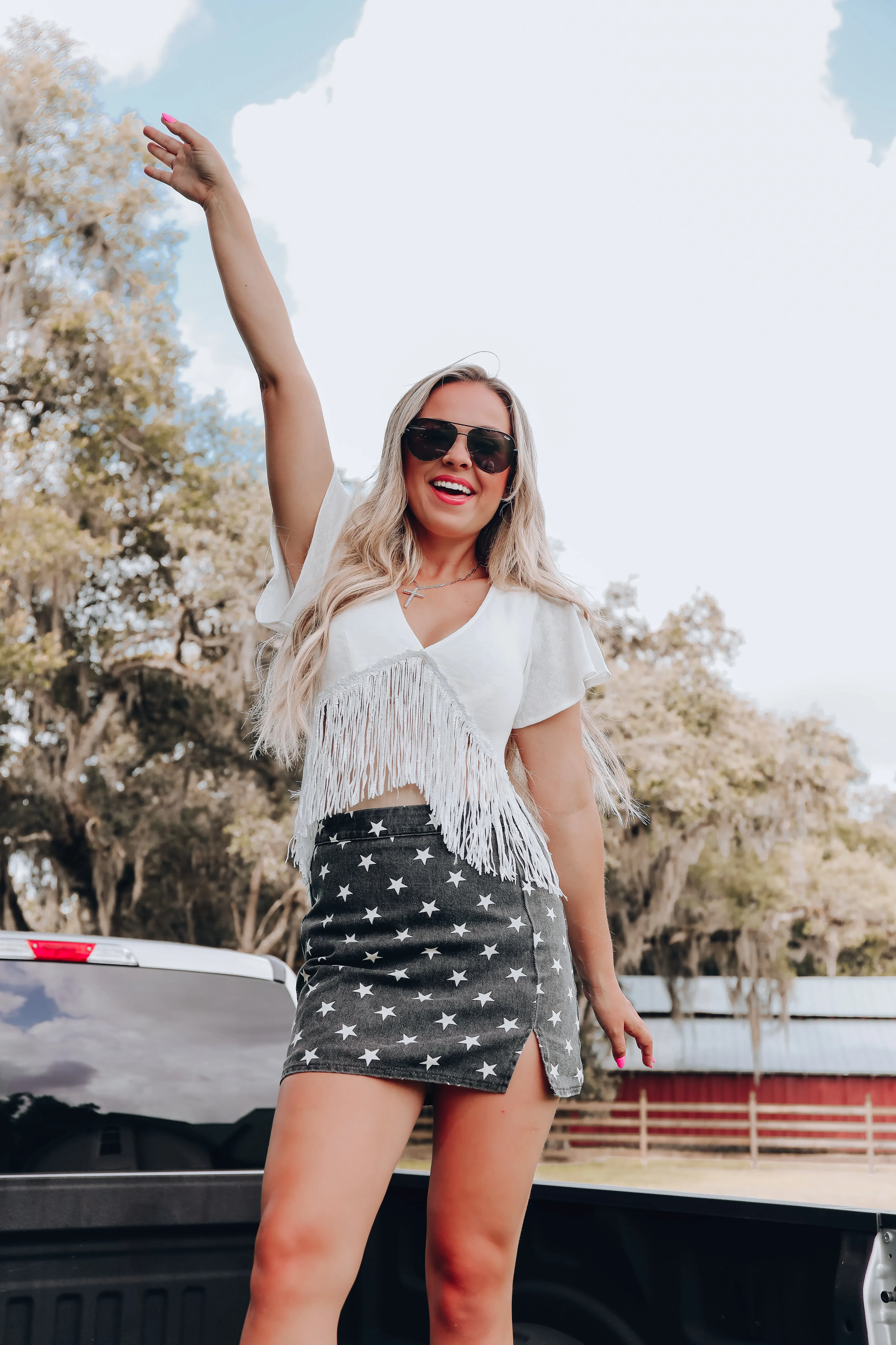 Shining Stars Denim Mini Skirt - Black