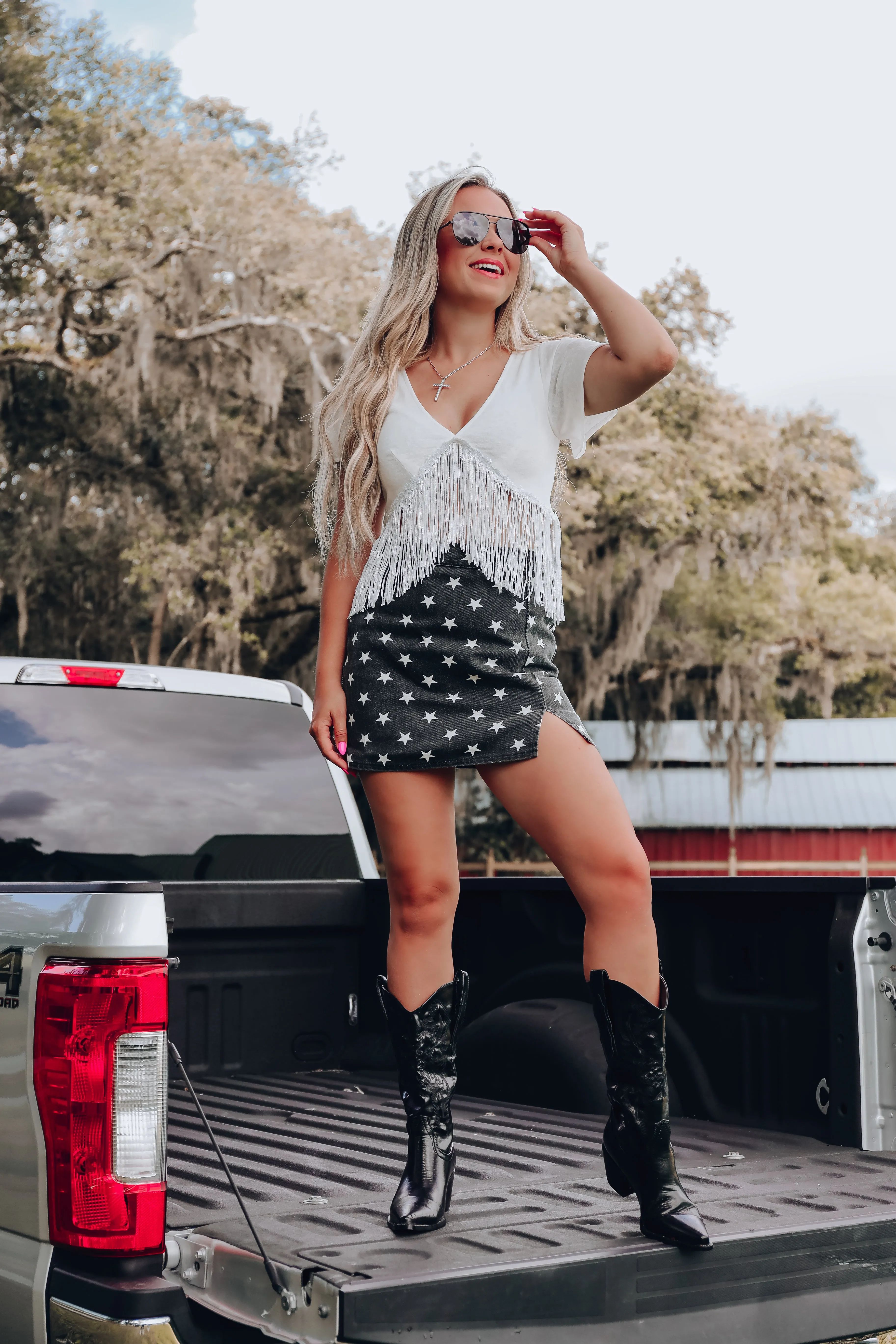 Shining Stars Denim Mini Skirt - Black