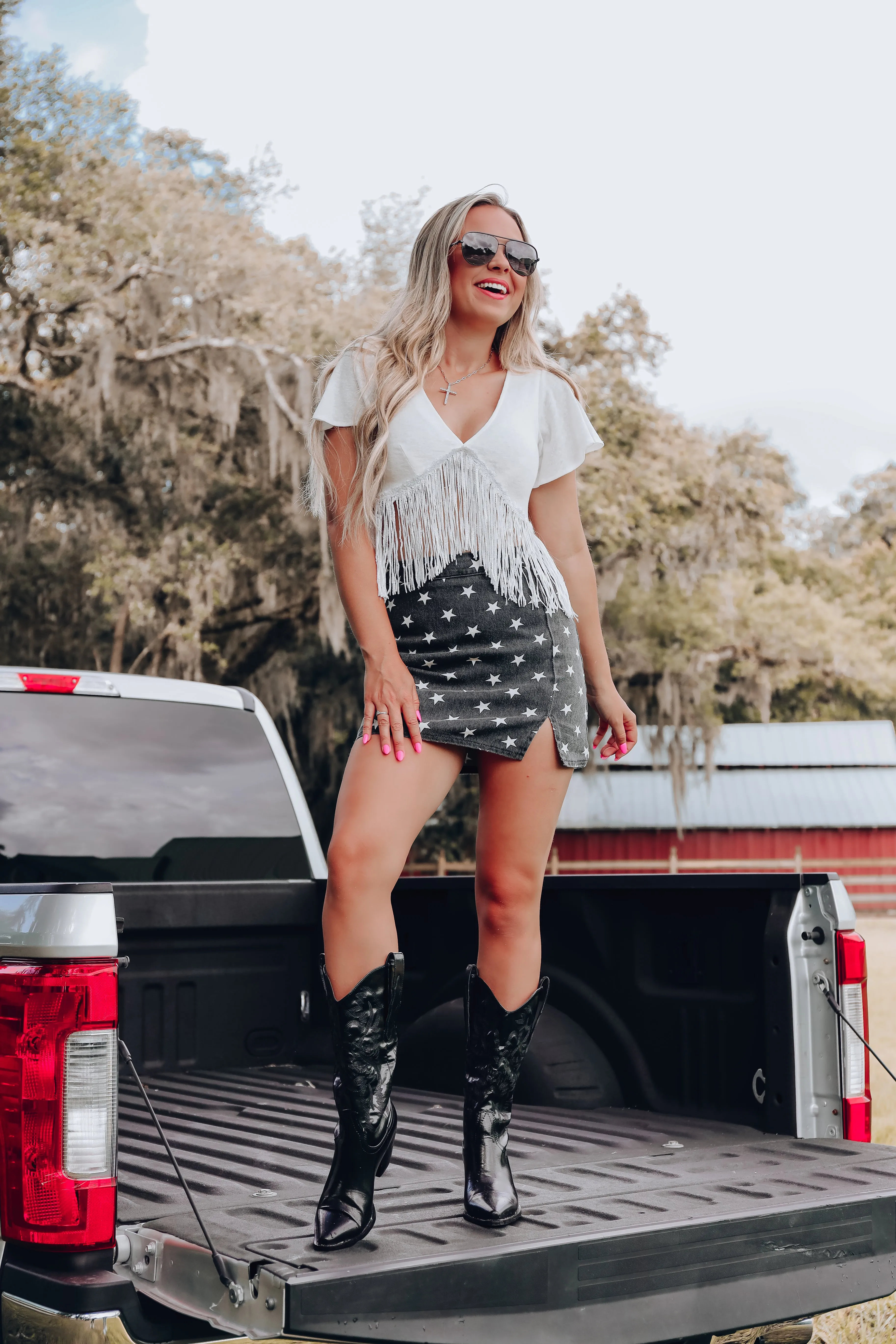 Shining Stars Denim Mini Skirt - Black