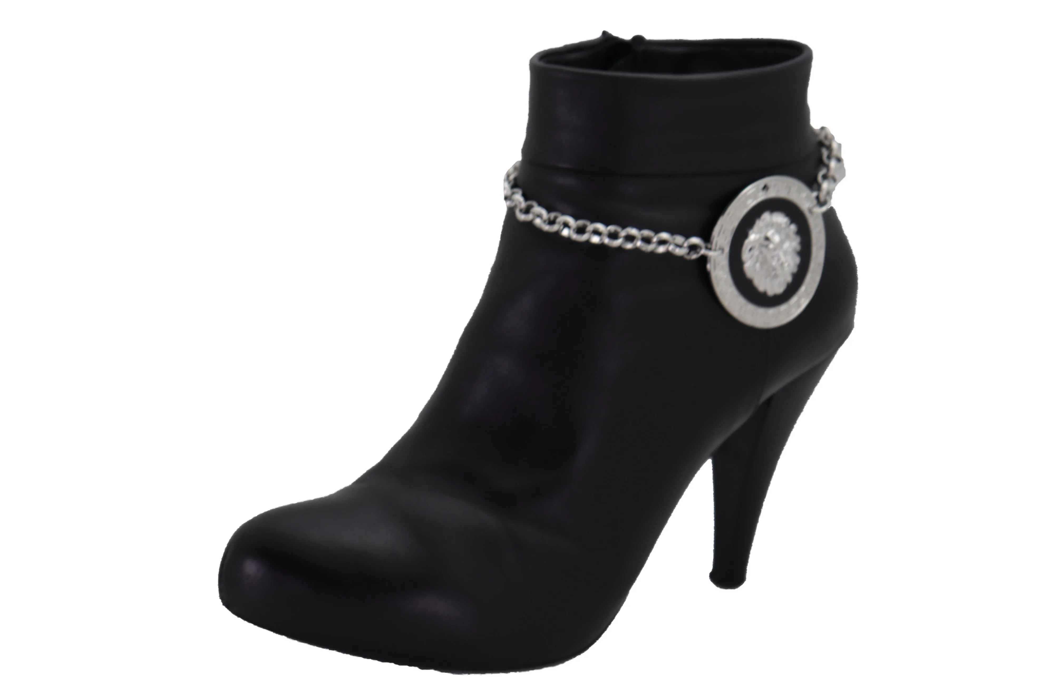 Silver Metal Chain Western Boot Bracelet Shoe Lion Coin Charm