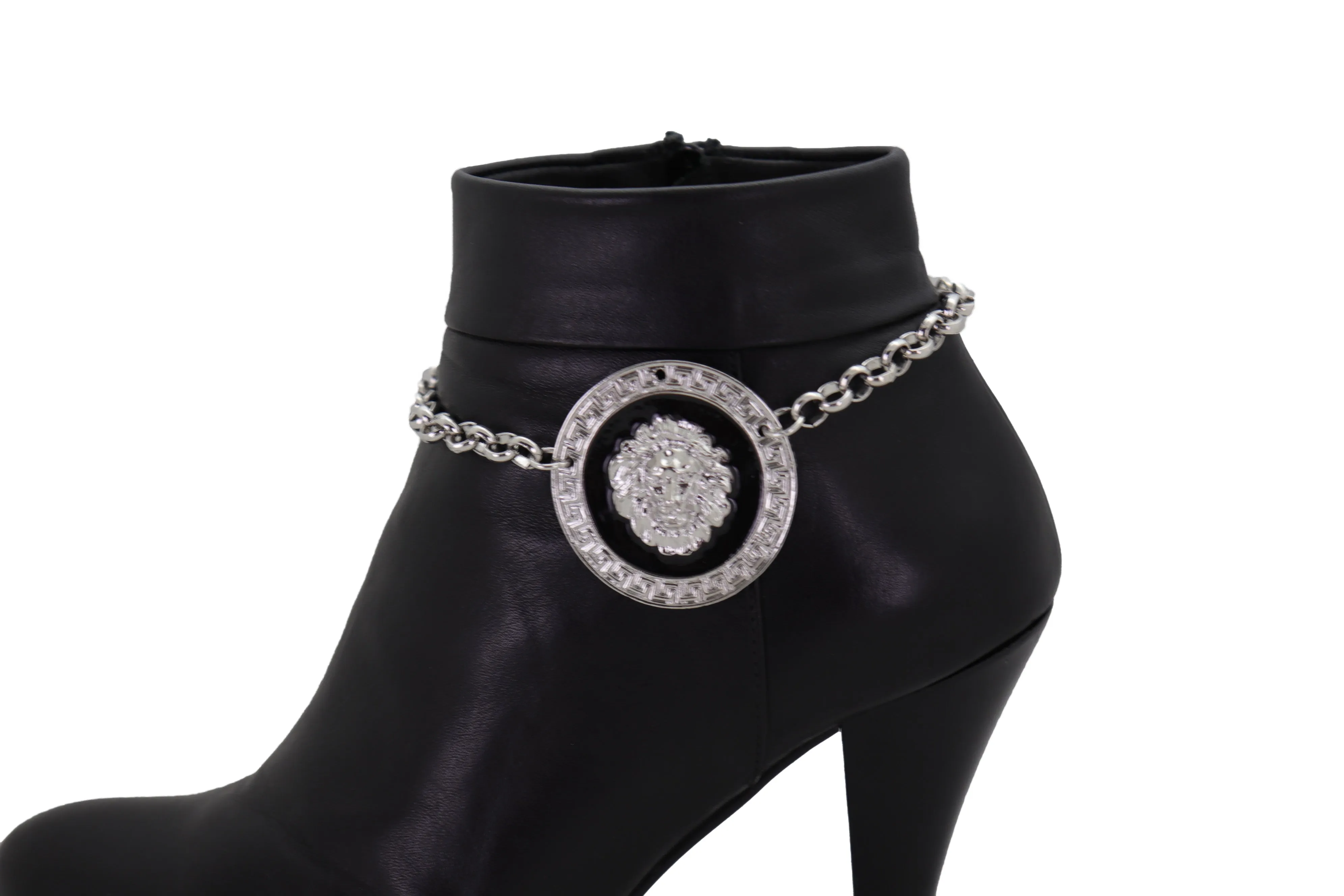 Silver Metal Chain Western Boot Bracelet Shoe Lion Coin Charm