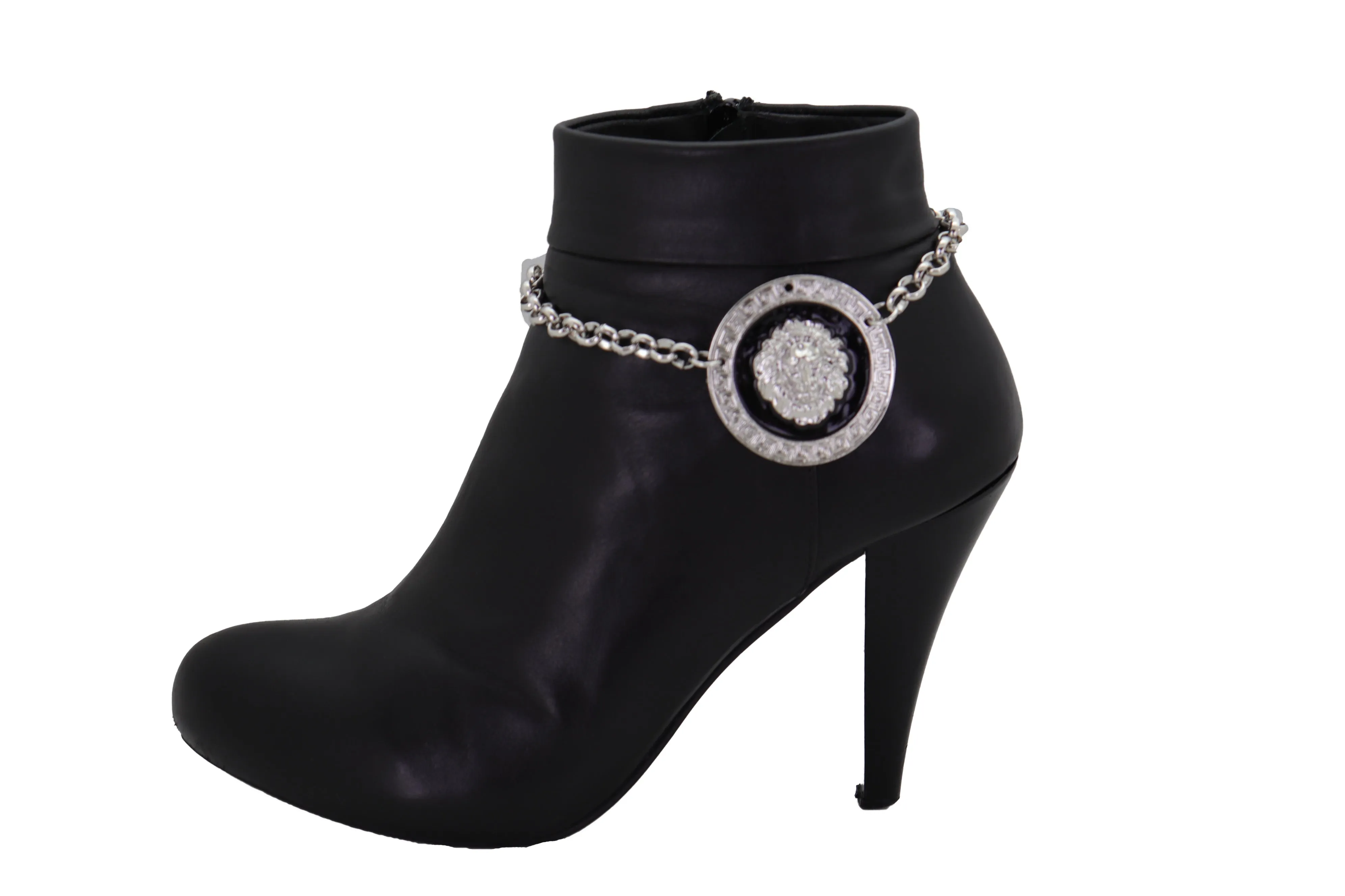 Silver Metal Chain Western Boot Bracelet Shoe Lion Coin Charm