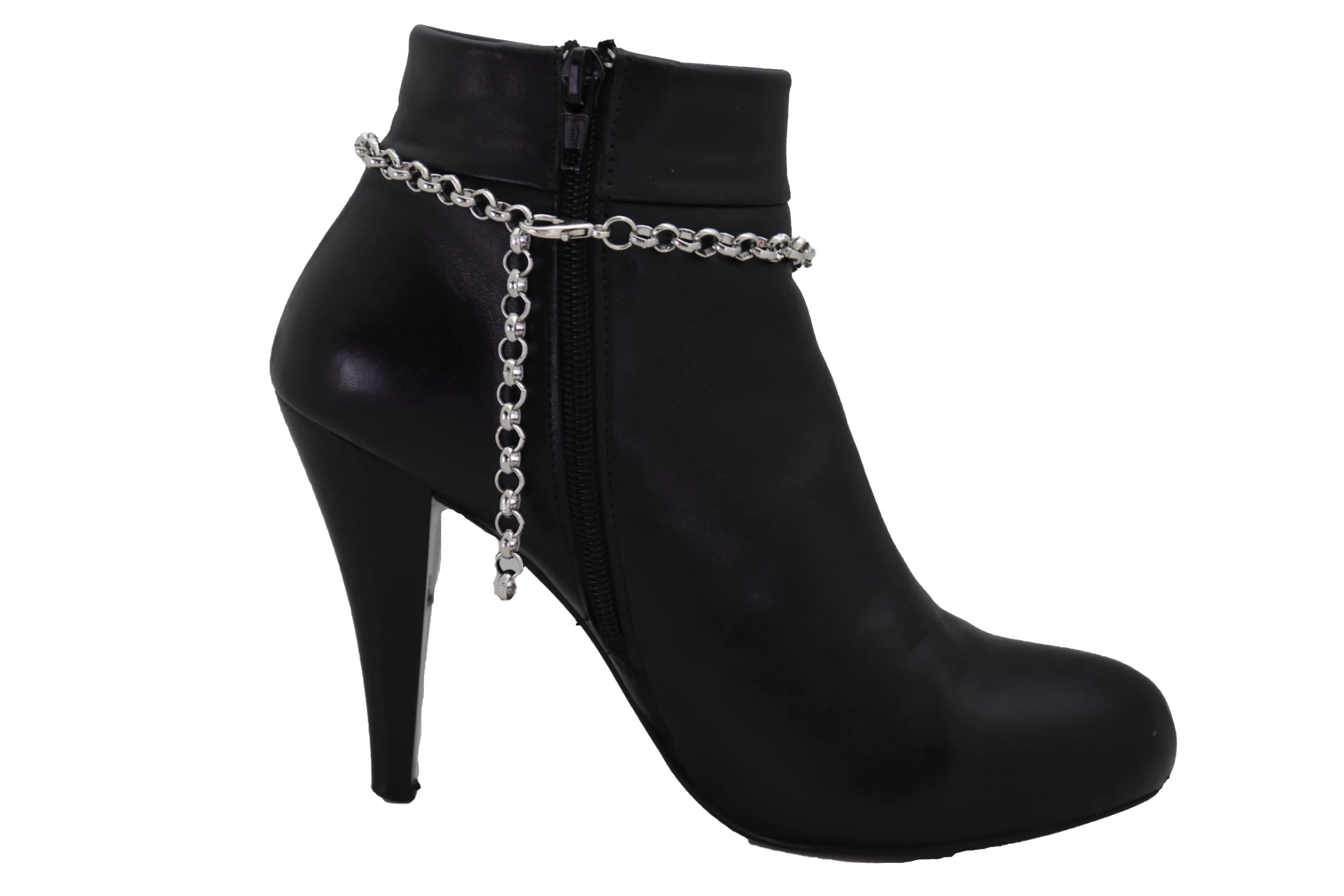 Silver Metal Chain Western Boot Bracelet Shoe Lion Coin Charm
