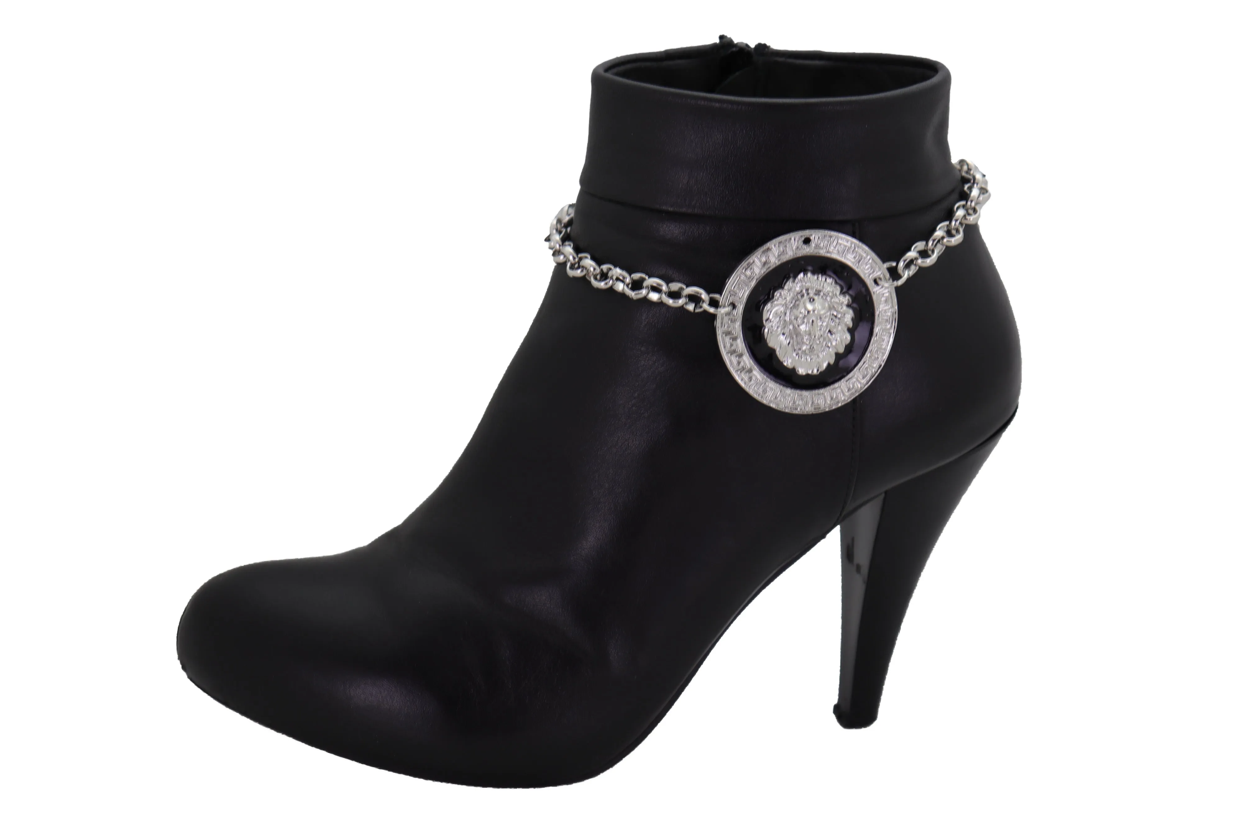 Silver Metal Chain Western Boot Bracelet Shoe Lion Coin Charm
