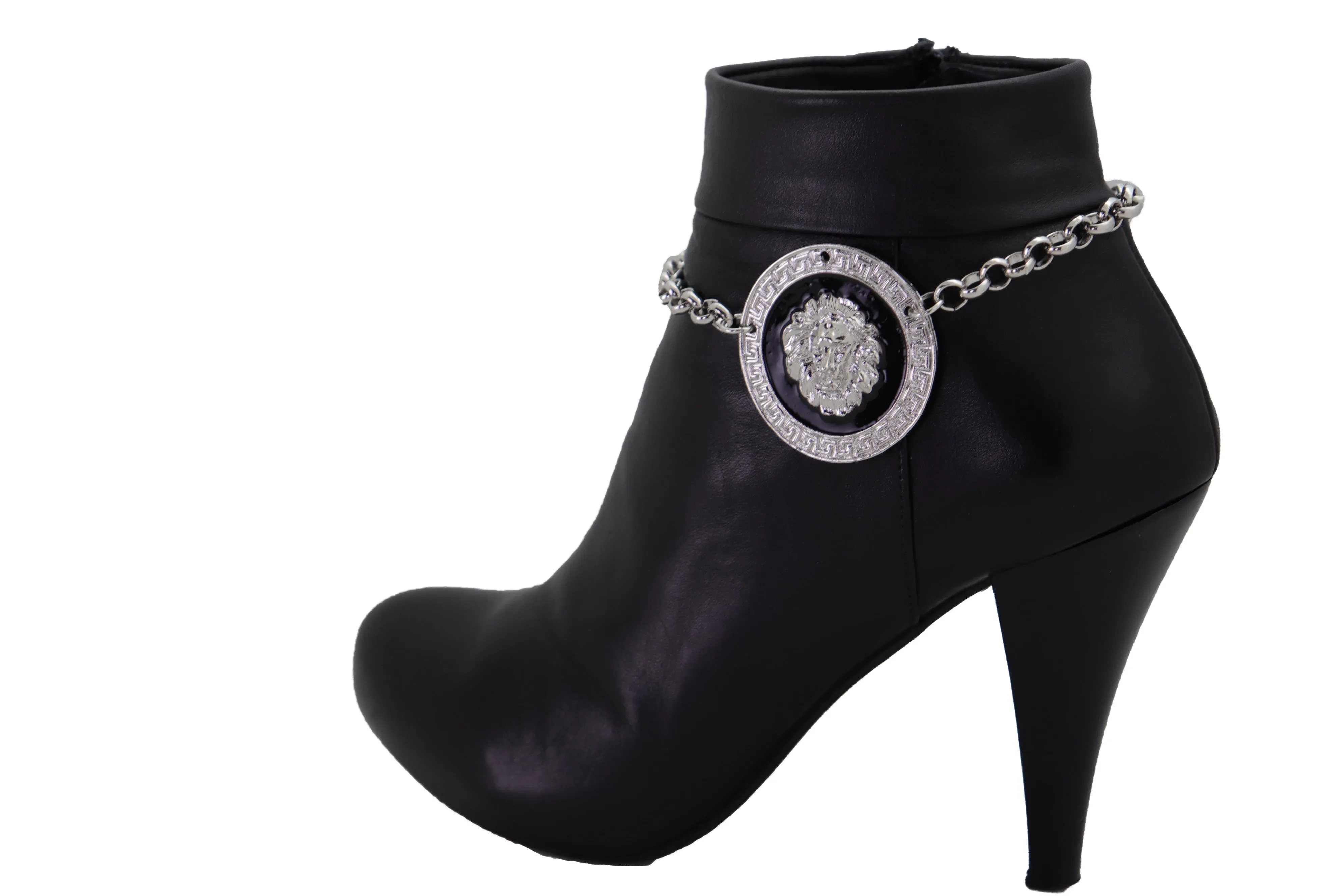 Silver Metal Chain Western Boot Bracelet Shoe Lion Coin Charm