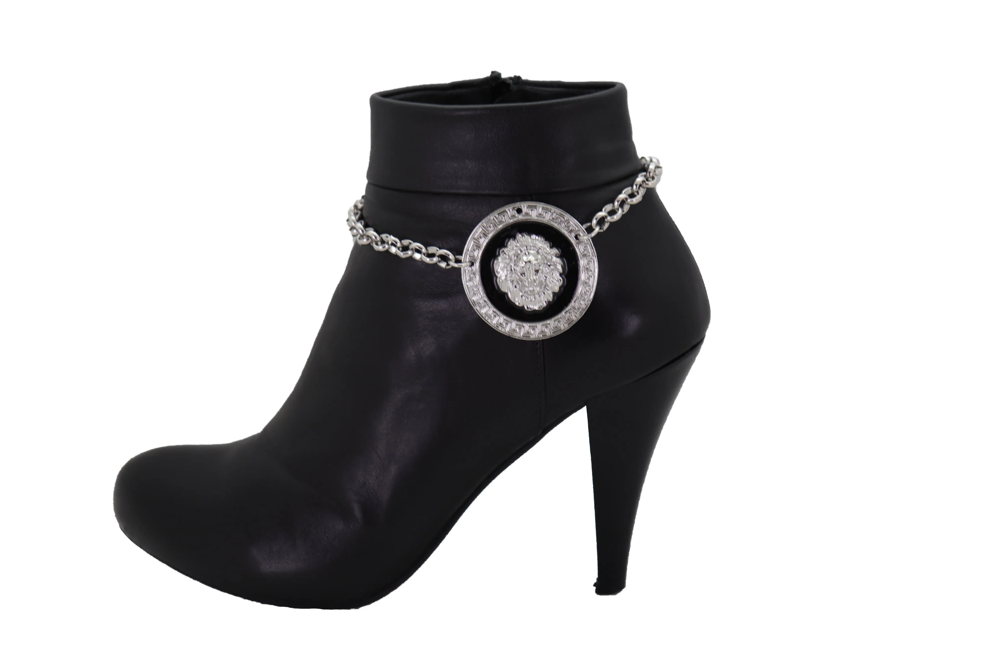Silver Metal Chain Western Boot Bracelet Shoe Lion Coin Charm