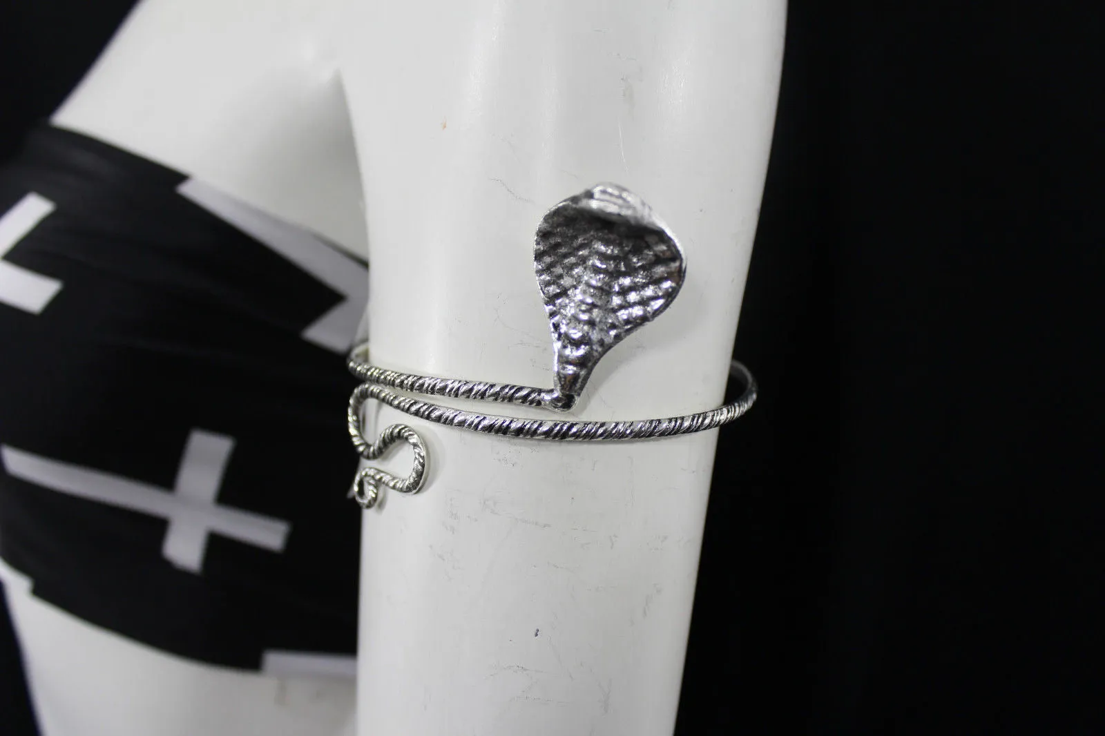Silver Metal Upper Arm Cuff Bracelet Snake Cobra