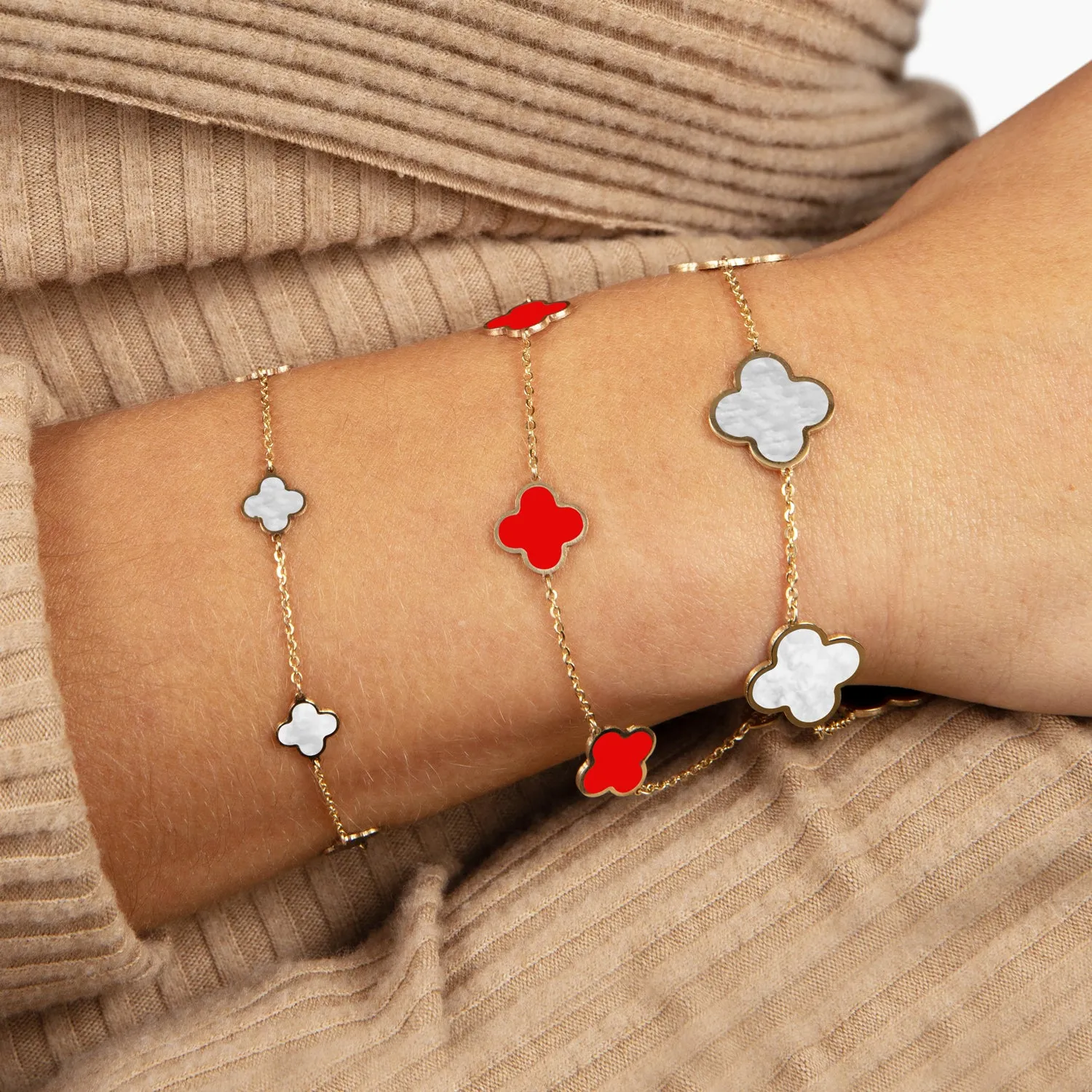 Small Coral Clover Bracelet