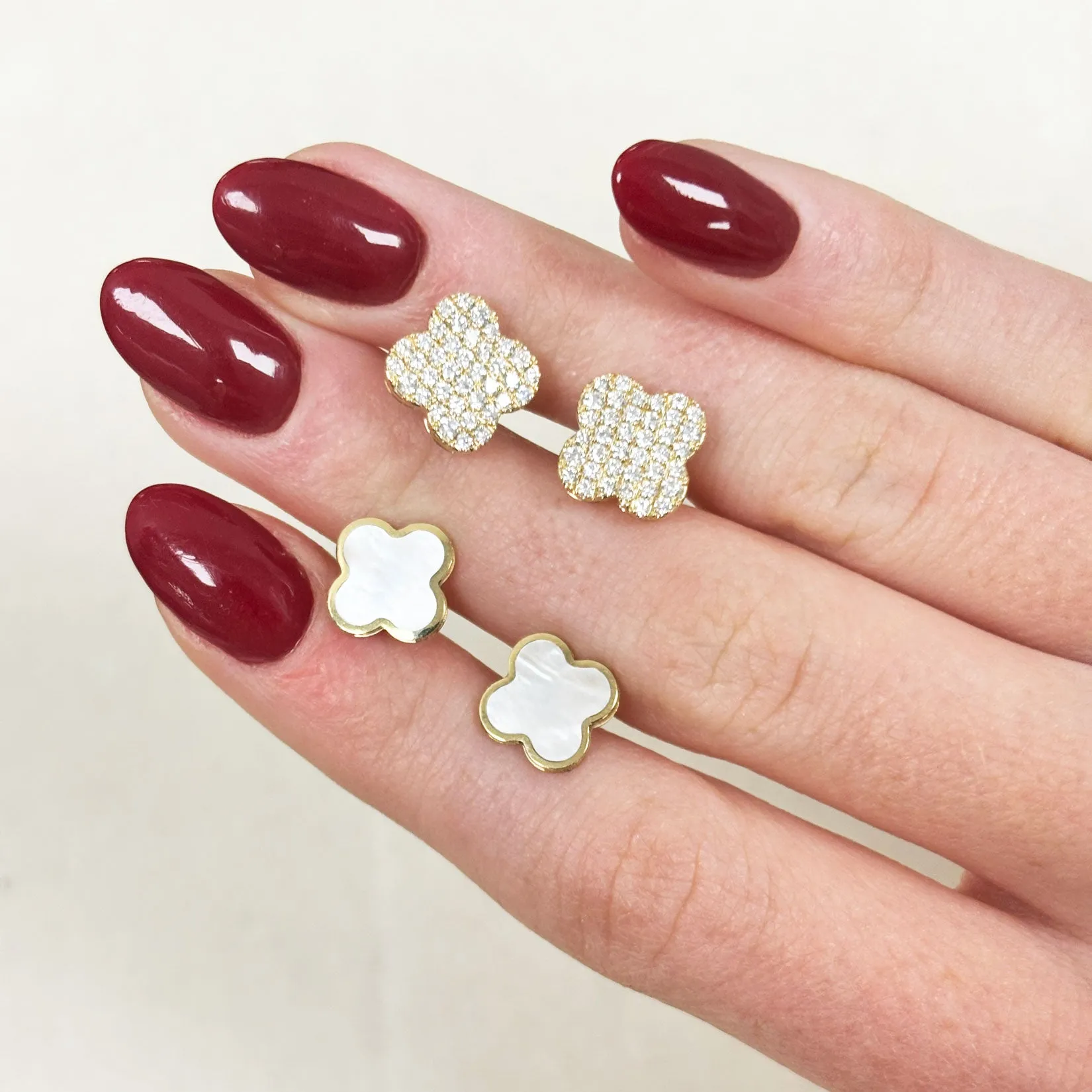 Small Mother of Pearl Clover Stud Earrings