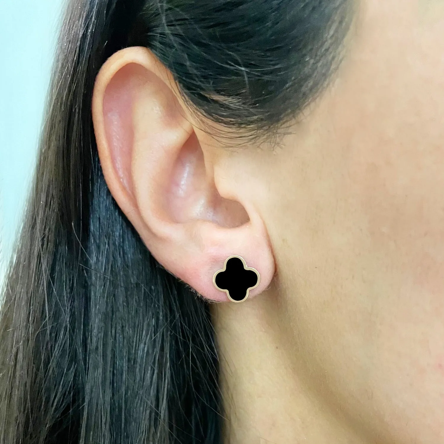 Small Onyx Clover Stud Earrings