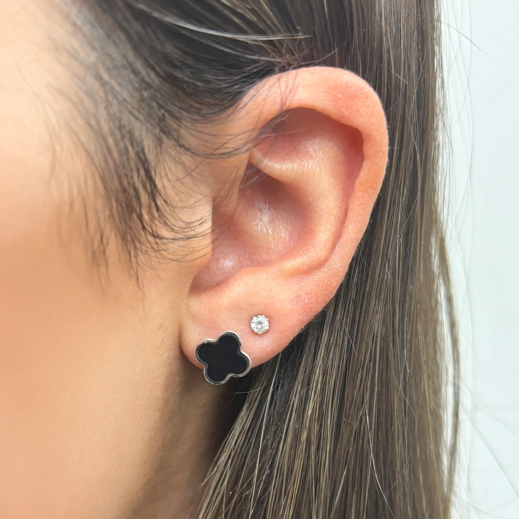 Small Onyx Clover Stud Earrings