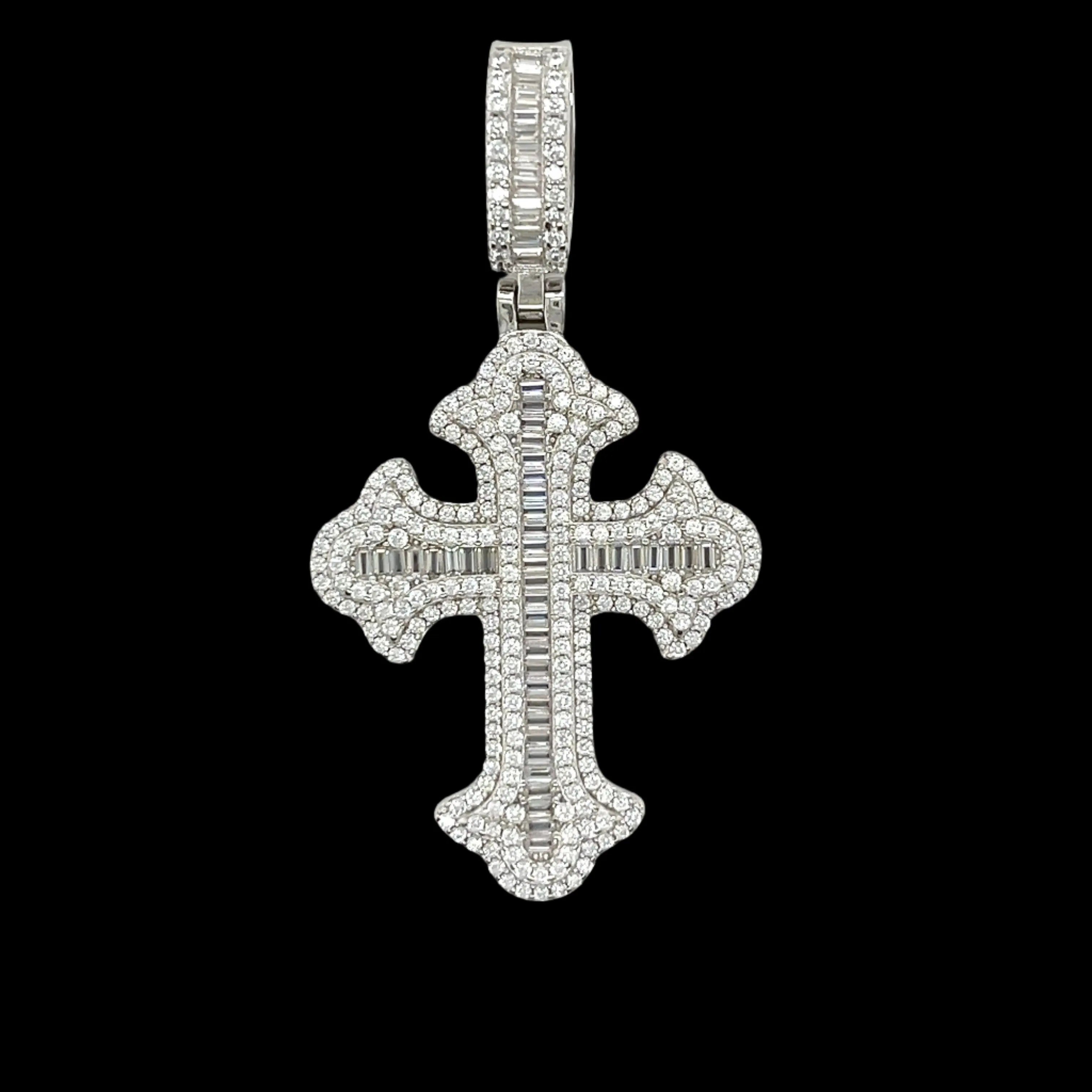 Sophisticate Round & Baguette Lab-Created Moissanite Cross 1.5" Pendant Charm - M400059