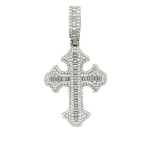 Sophisticate Round & Baguette Lab-Created Moissanite Cross 1.5" Pendant Charm - M400059