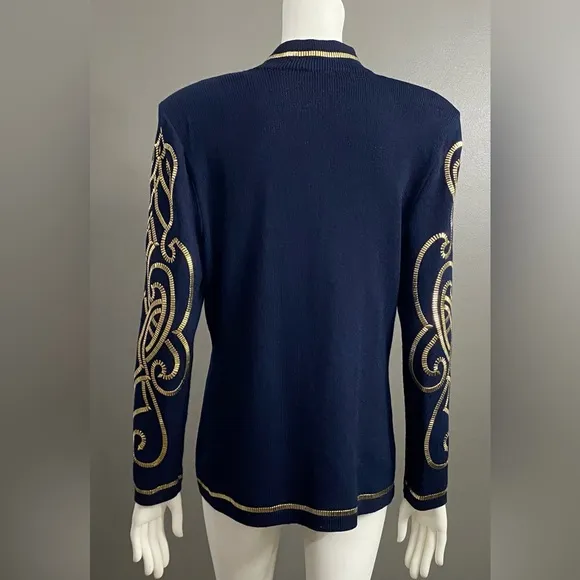 St. John by Marie Gray Deep Navy Blue Ribbed Knit Cardigan/Blazer/Jacket Size 10