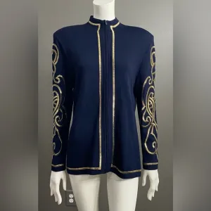 St. John by Marie Gray Deep Navy Blue Ribbed Knit Cardigan/Blazer/Jacket Size 10