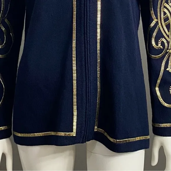St. John by Marie Gray Deep Navy Blue Ribbed Knit Cardigan/Blazer/Jacket Size 10