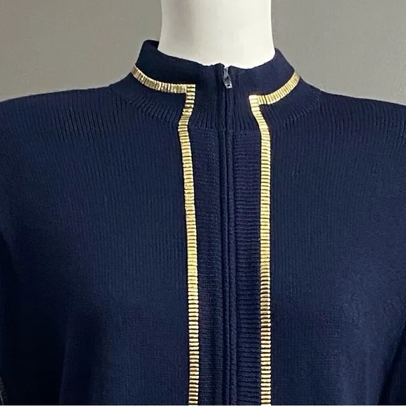 St. John by Marie Gray Deep Navy Blue Ribbed Knit Cardigan/Blazer/Jacket Size 10