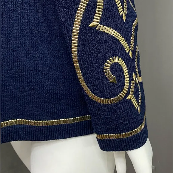 St. John by Marie Gray Deep Navy Blue Ribbed Knit Cardigan/Blazer/Jacket Size 10