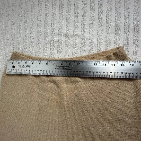 St John Collection Marie Gray Womens Knitted Ribbed Straight Skirt Beige Size 10